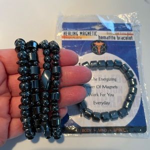 NWOT 5 hematite black magnetic stretchable healing bead bracelets. 5 for $35.